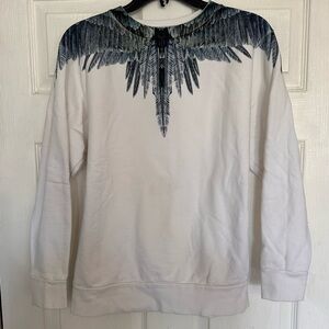 Marcelo Burlon White Sweater with Blue Feather Design